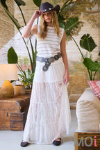 Tiered Floral Lace Maxi Skirt with Lining