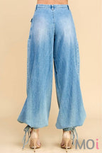Ankle Drawstring Wide Denim Pants