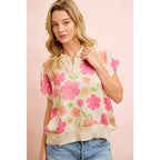 Flower Detail Top With Collar