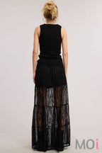 Tiered Floral Lace Maxi Skirt with Lining