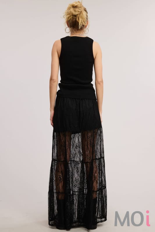 Tiered Floral Lace Maxi Skirt with Lining
