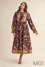 Floral Border Print Midi Dress