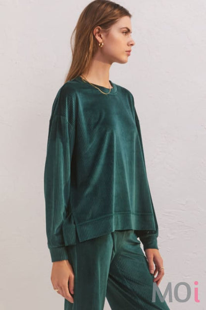 Z Supply Night In Velour Long Sleeve Top Rich Pine
