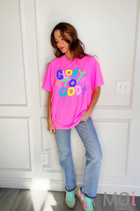 Glory To God Tee Neon Pink / Adult Medium (8-10)