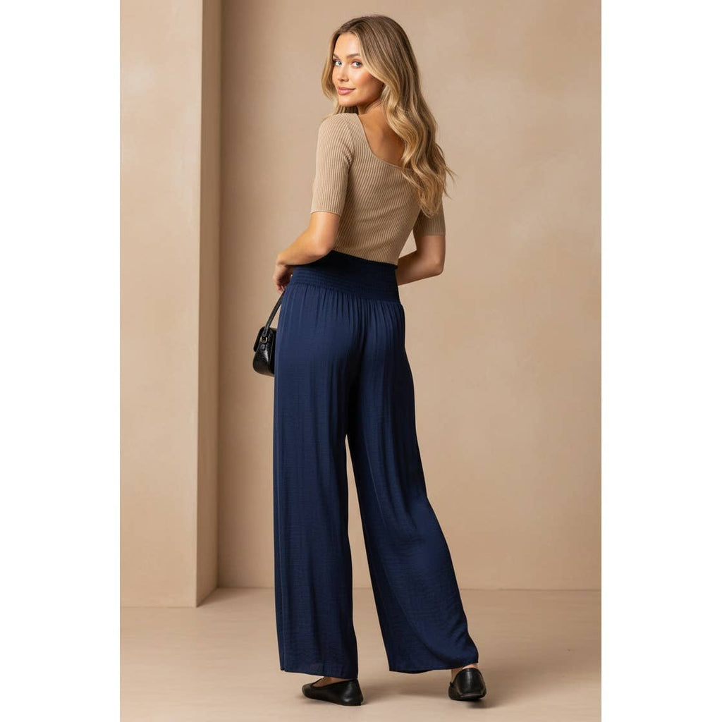 Smocked Waist Wide Leg Pant