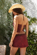Vegan Leather Embroidered Western Corset Top