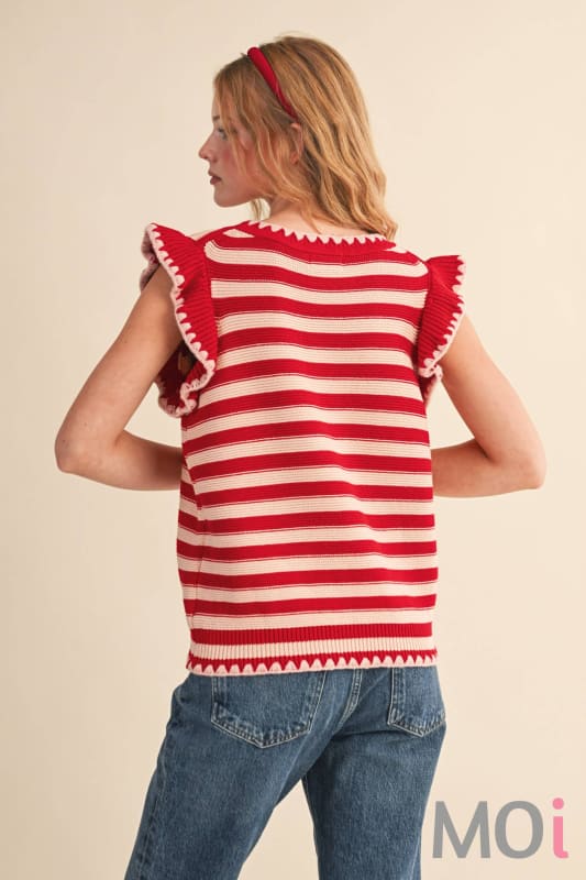 Striped Flutter Sleeve Sweater Top