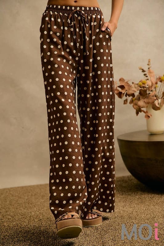 Polka Dot Elastic Waist Wide Pants