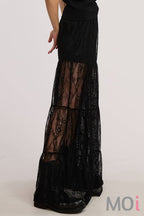 Tiered Floral Lace Maxi Skirt with Lining
