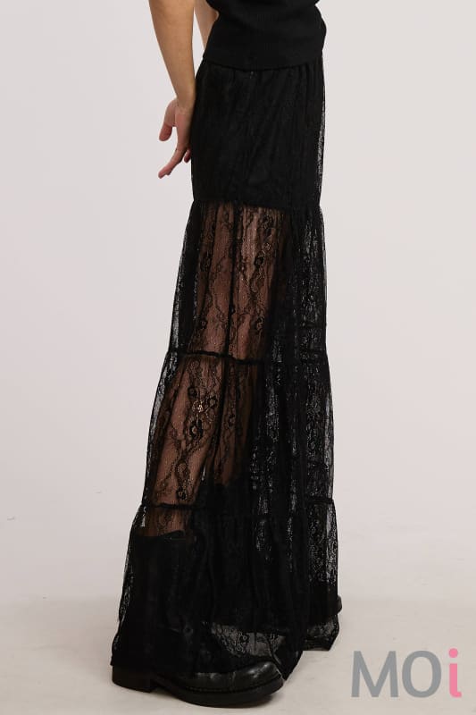 Tiered Floral Lace Maxi Skirt with Lining
