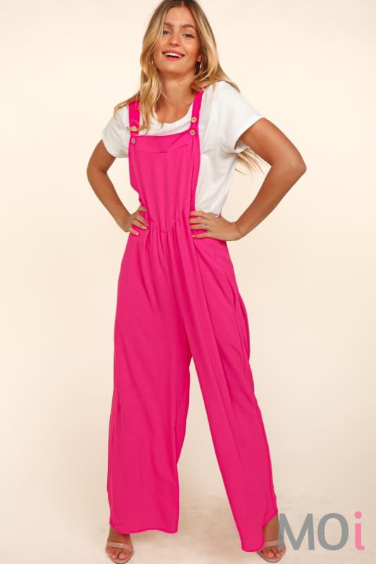 Solid Wide Leg Overalls Pink