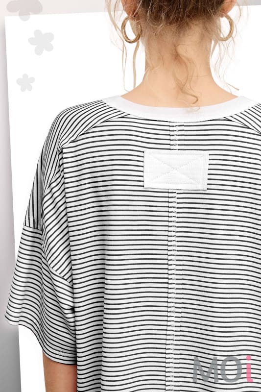 Basic Striped Drop Shoulder Short Sleeves Top