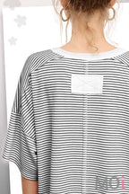 Basic Striped Drop Shoulder Short Sleeves Top