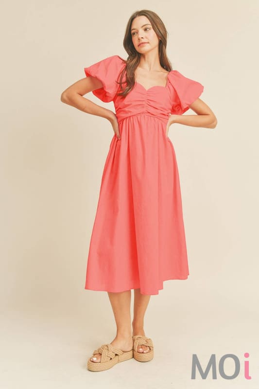 Puff Sleeve Midi Dress