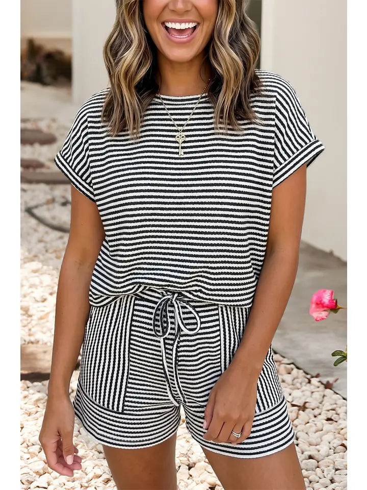 Stripe Breathable Textured Knit Shorts