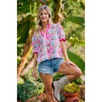 Flower Printed Woven Contrast Top