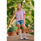 Flower Printed Woven Contrast Top