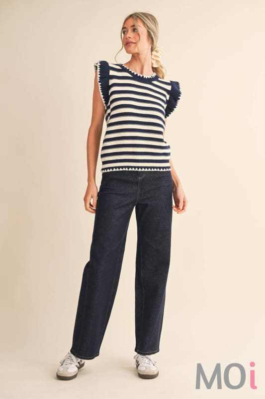 Striped Flutter Sleeve Sweater Top