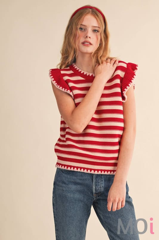 Striped Flutter Sleeve Sweater Top