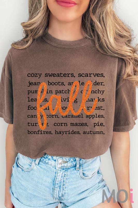 Faux Glitter Fall Words Tee