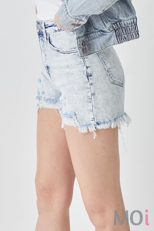 RISEN Raw Hem Distressed High Rise Denim Shorts