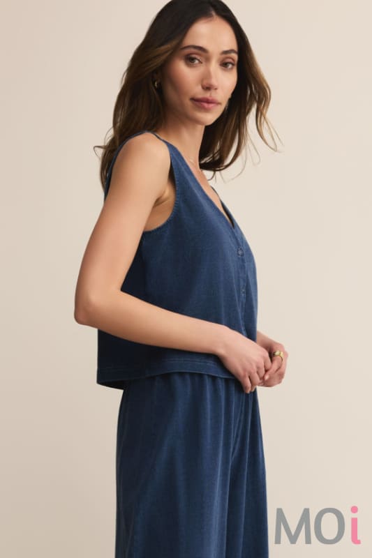 Z Supply Solace Jersey Denim Top Indigo