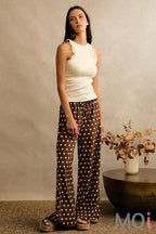 Polka Dot Elastic Waist Wide Pants