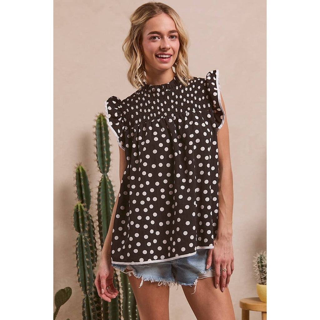 Dot Printed Smocked Yoke Top