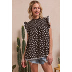 Dot Printed Smocked Yoke Top