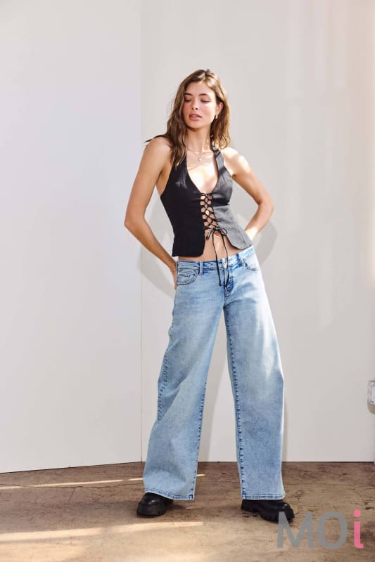 Low Waist Acid Washed Baggy Wide Leg