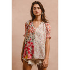 Woven Mixed Print Peasant Top