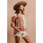 Woven Mixed Print Peasant Top