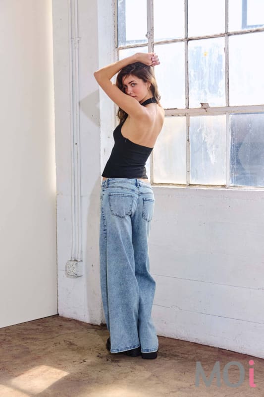 Low Waist Acid Washed Baggy Wide Leg