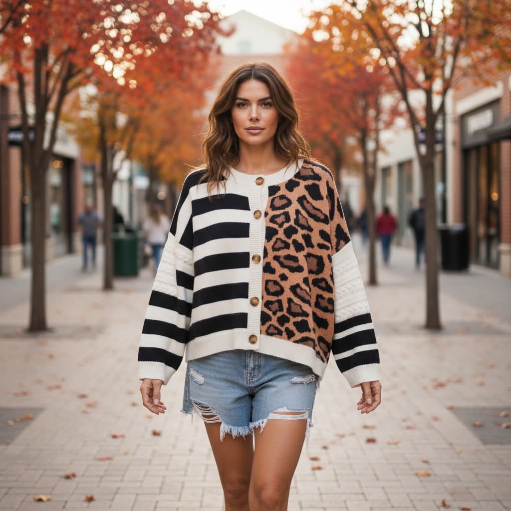 Bold Stripe and Leopard Cardigan