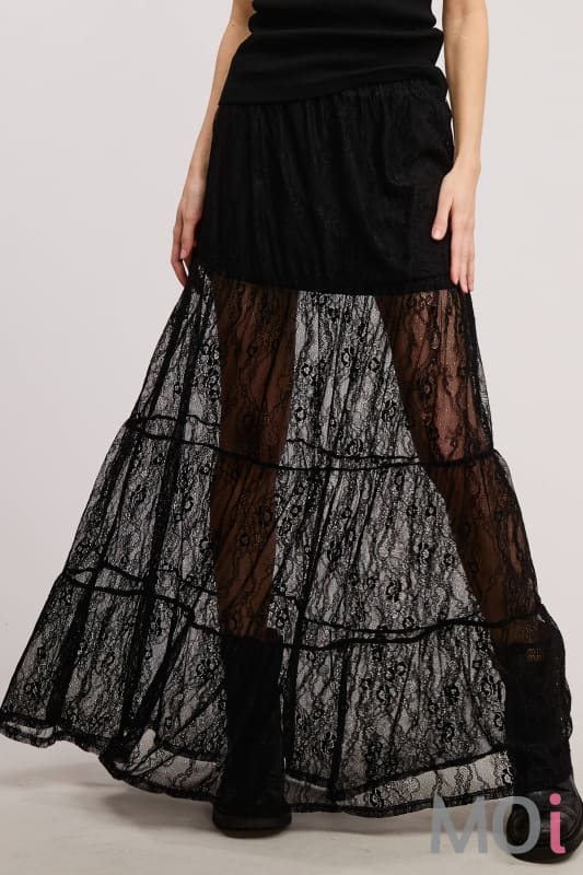 Tiered Floral Lace Maxi Skirt with Lining