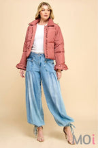Ankle Drawstring Wide Denim Pants