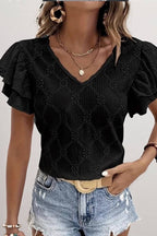 Ruffle Sleeve Jacquard Top