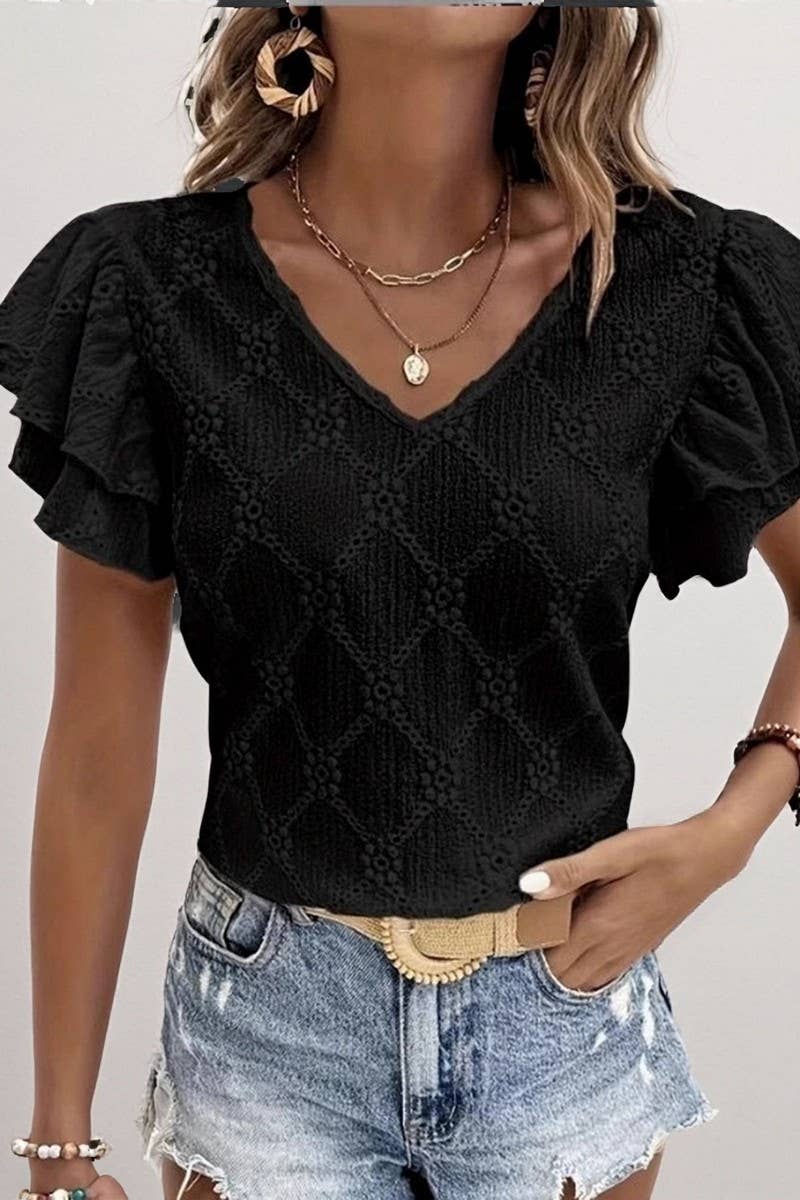 Ruffle Sleeve Jacquard Top