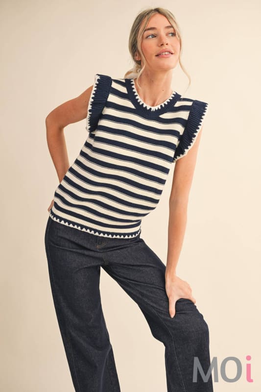 Striped Flutter Sleeve Sweater Top