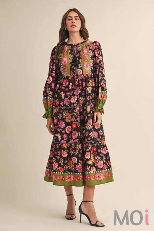 Floral Border Print Midi Dress