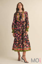 Floral Border Print Midi Dress