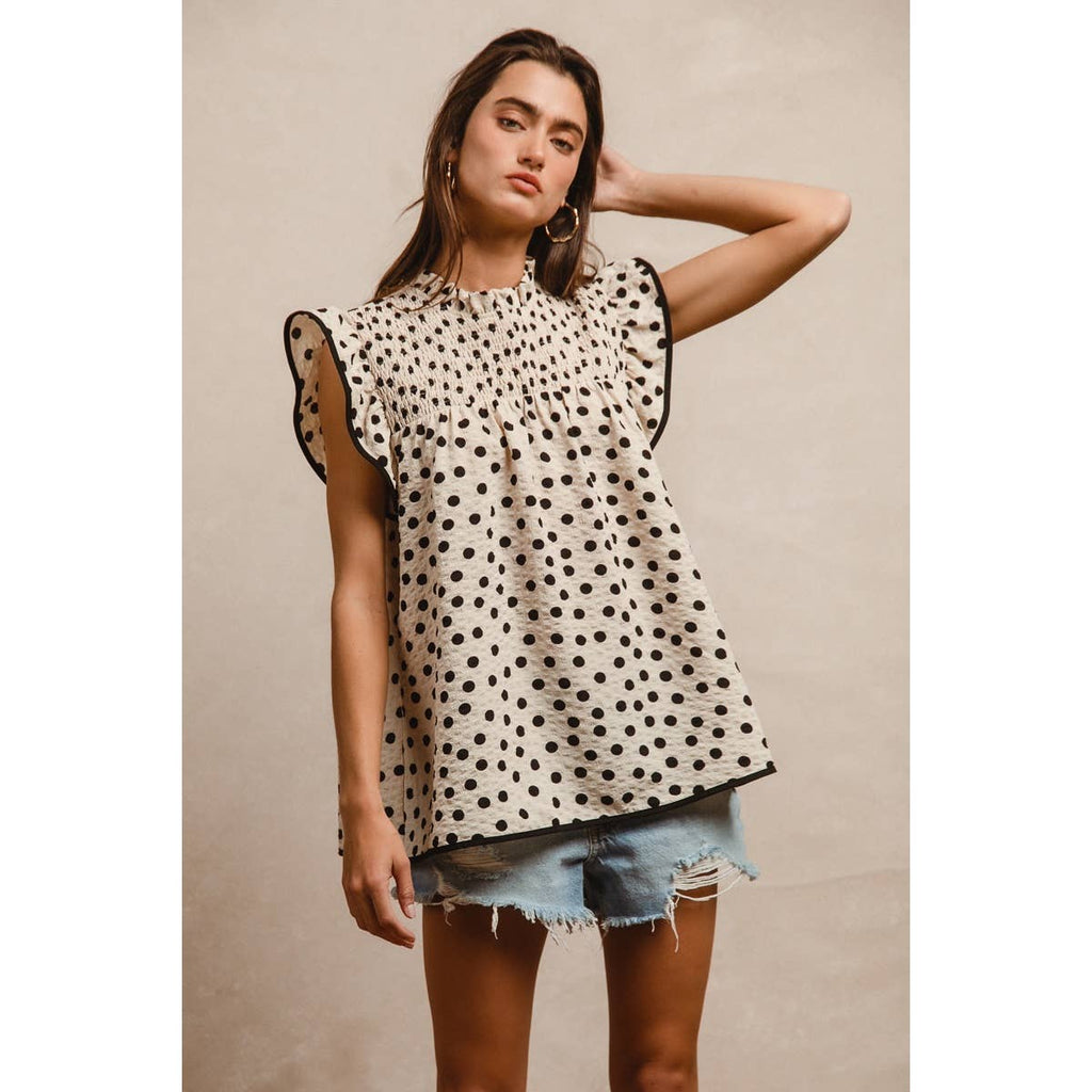 Dot Printed Smocked Yoke Top