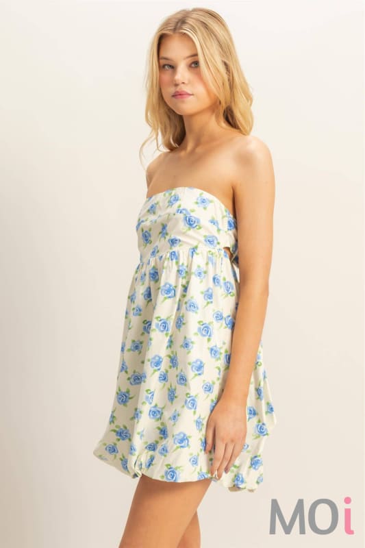 Floral Strapless Bubble Hem Mini Dress
