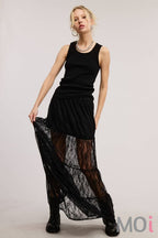 Tiered Floral Lace Maxi Skirt with Lining