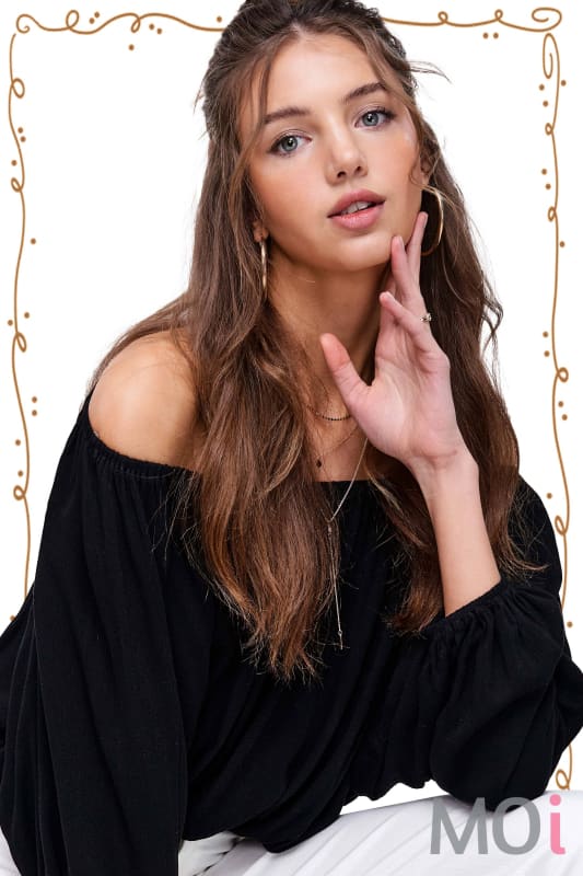 Breathable Fabric Off Shoulder Balloon Sleeve Top
