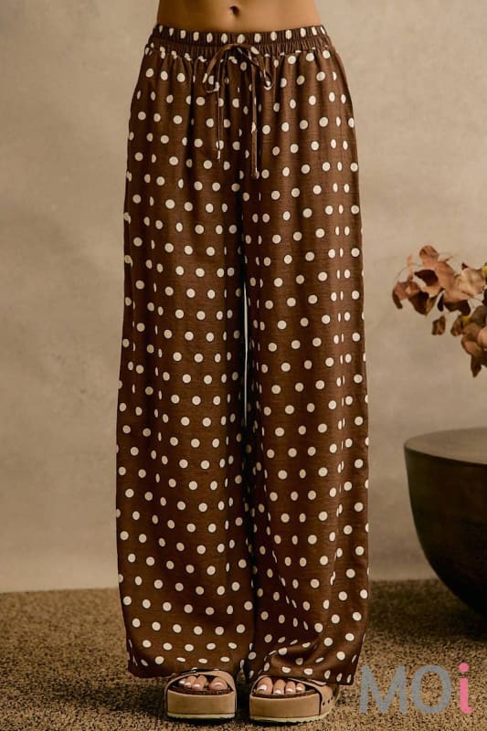 Polka Dot Elastic Waist Wide Pants