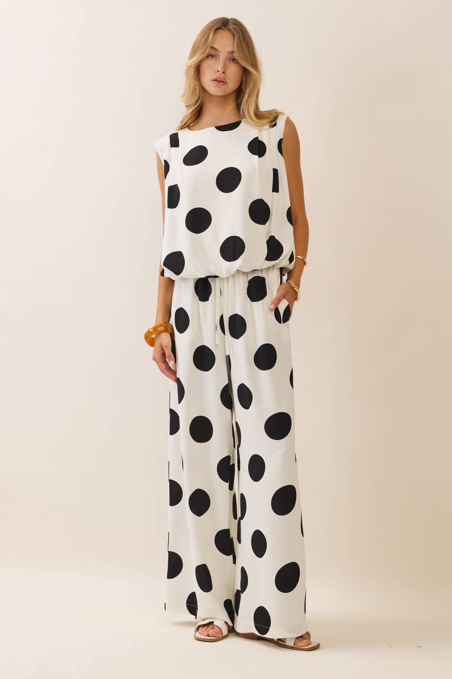 Polka Dot Elastic Waist Pants