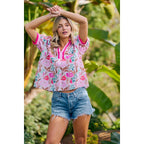 Flower Printed Woven Contrast Top