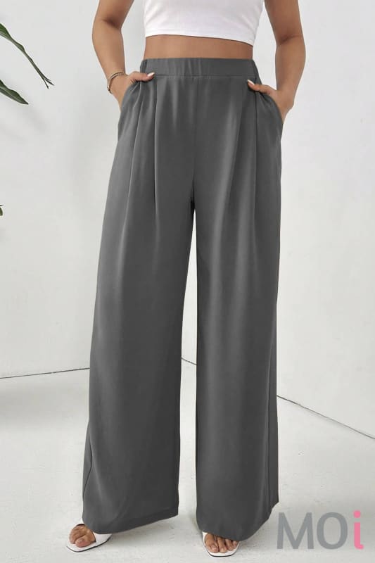Casual stretch waist wide-leg wide-hip slacks
