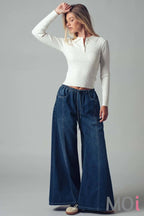 Relaxed Wide Leg Drawstring Western Pants